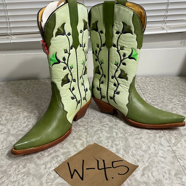 Vintage Green Floral Cowboy Boots