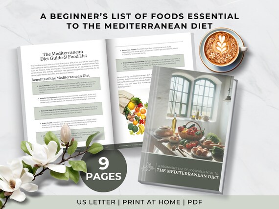 Mediterranean Diet Food List, Heart Healthy Diet, Balanced Nutrition, A Beginners List of Foods Essential to the Mediterranean Diet, MD01