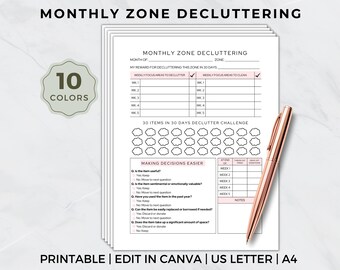 Declutter Checklist, Monthly Decluttering Challenge, Declutter Planner, Cleaning Zone, Decluttering Guide, cleaning schedule, ADHD Cleaning