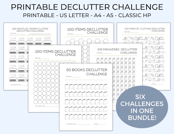 Declutter Challenge, Decluttering Guide, Printable Decluttering Challenge, Decluttering Checklist, Declutter Tracker, Home Organizing