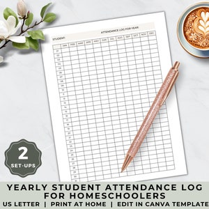 Homeschool Attendance Record Tracker, Attendance Tracker for Student, Attendance Log, Attendance Sheet, Homeschool Planner, Class Attendance