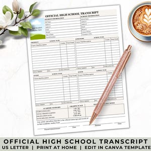 High School Transcript Template, Student Transcript Generator, Editable Official Homeschool Transcript, Transcript for College Application