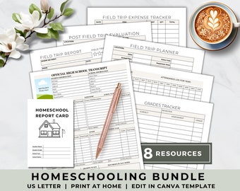 High School Transcript Template, Homeschool Report Card, Homeschool Bundle, Student Attendance Tracker, Grades Tracker, Field Trip Planner