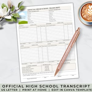 High School Transcript Template, Student Transcript Generator, Editable Official Homeschool Transcript, Transcript for College Application