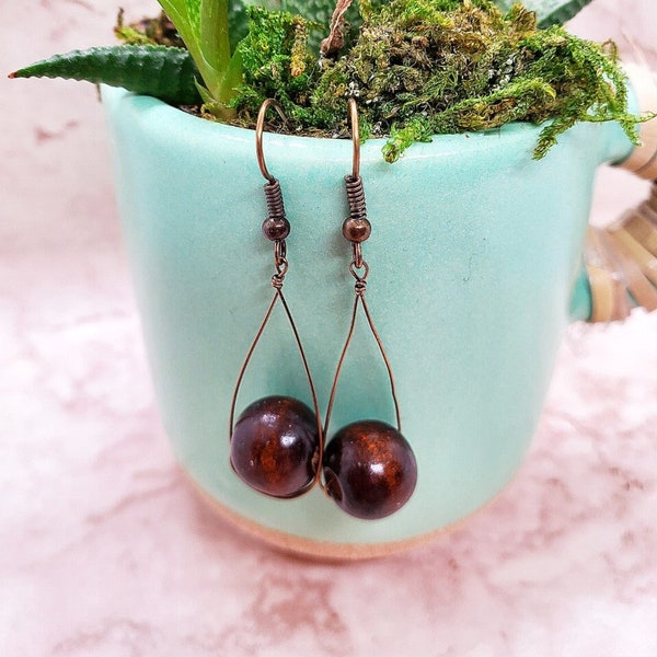 Pendientes colgantes de cuentas de madera