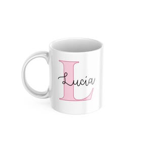 Taza personalizada con nombre e inicial – 6 colores a elegir – Regalo original – Cerámica 350 ml