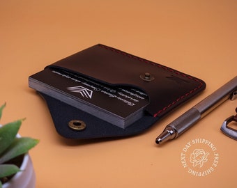 Bellicose Business Card Holder, Standard Sized Business Card Holder with Snap Button, Full Grain Leather Card Holder Case with Snap Closure
