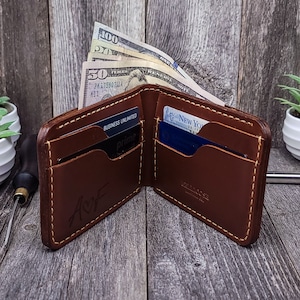Cartera de cuero artesanal, carteras de cuero genuino grabadas, cartera de cuero personalizada, regalo de aniversario para él, padre, hombre, esposo