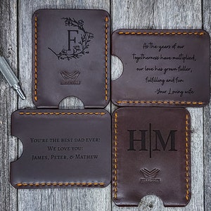 Titular de tarjeta de cuero delgado personalizado, cuero genuino grabado, billetera de manga personalizada, titular de tarjeta minimalista, regalo de aniversario para él, ella