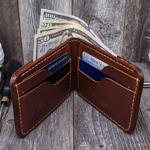 Cartera de cuero personalizada, hecha a mano, grabada, regalo de aniversario para él, papá, esposo