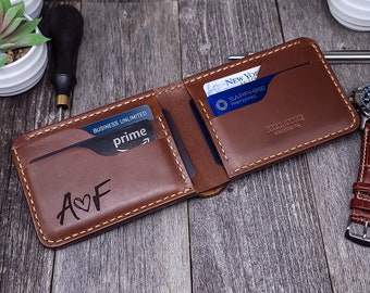 Personalized Leather Wallet, Handmade Leather Wallet, Engraved Genuine Leather Wallets, Anniversary Gift For Him, Father, Men, Husband
