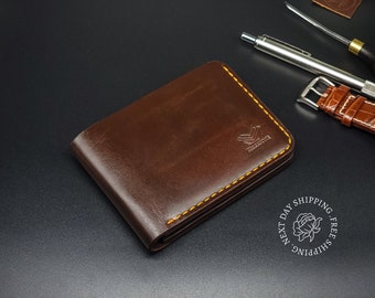 Cotton Boll Men's Bifold Leather Wallet. Vintage Tan Full Grain Leather With Antique Brass Logo