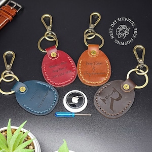 Leather Airtag Keychain, Personalized Airtag Holder, Custom Airtag Case, Leather Keychain on Belt, Keyfob Key Ring, Brown, Dark Brown