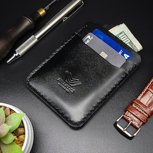 Tarjetero de piel de grano completo Tarjetero personalizado para tarjetas de crédito y de identificación Tarjetero vertical con bolsillo frontal delgado Regalos grabados para hombres