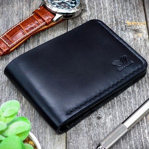Cartera plegable de cuero de grano completo para hombre, cartera de cuero, carteras personalizadas de cuero genuino, regalo de aniversario, grabado de monograma personalizado