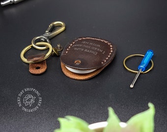 Personalized Leather Keychain for Airtag, Protective Leather Airtags Holder, Custom Slim Case, Gift for Holiday, Mother's Day, Mom, Dad