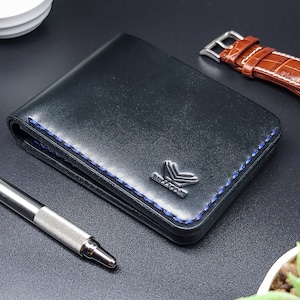 Cartera personalizada para hombre, cartera de cuero, carteras de cuero hechas a mano, regalo de aniversario para él, papá, regalo de Navidad con monograma grabado.