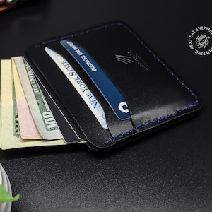 Gepersonaliseerde creditcardhouder van echt leer, graveerbare portemonneekaart, kaarthoes mini slim voorvak, kaarthouder volnerf leer