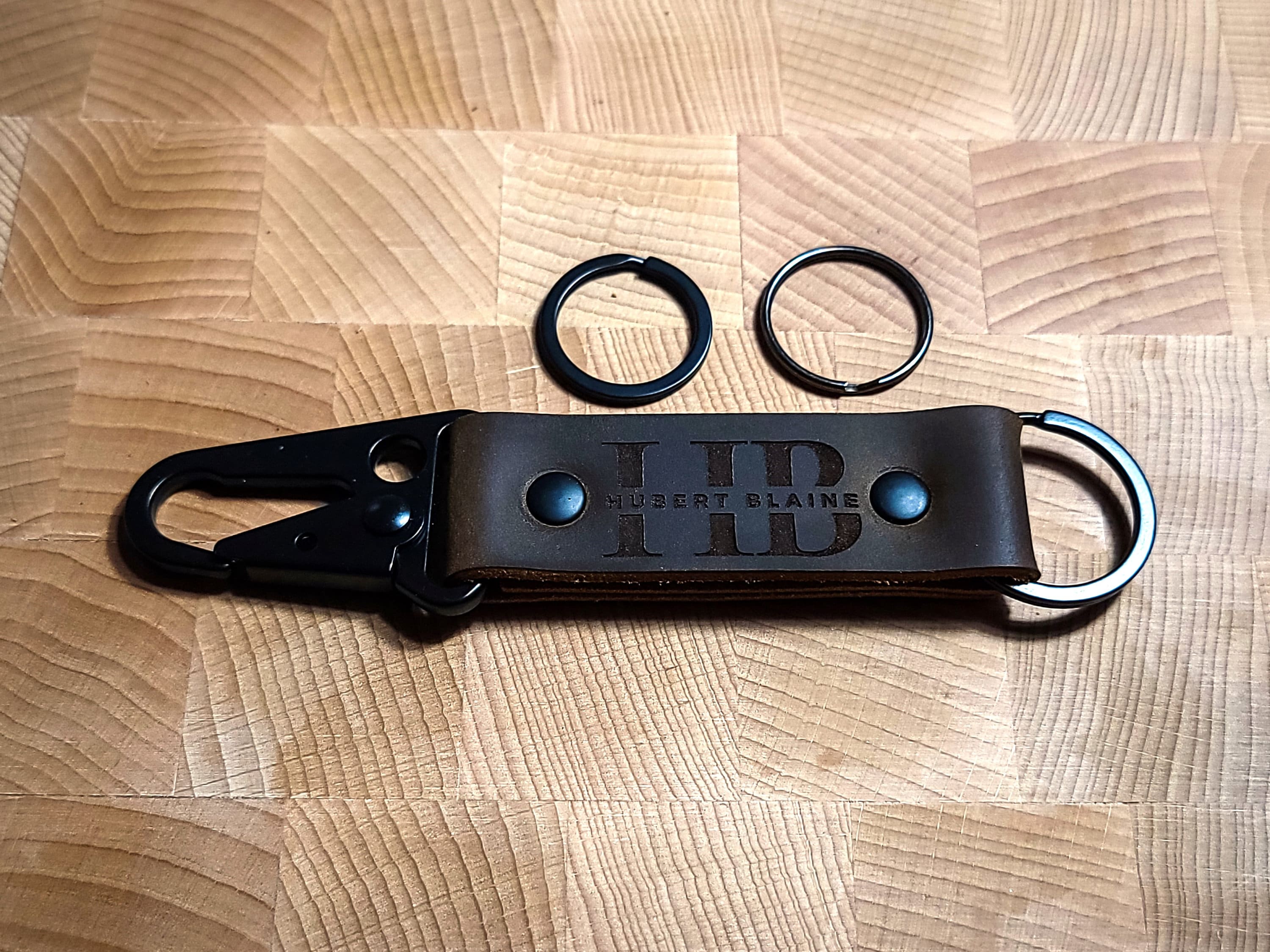 Heavy Duty Trigger Snap Key Clip Key Ring Black Leather Keychain