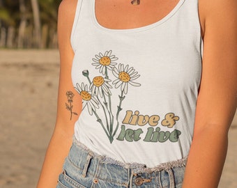 Live and Let Live - Women's Ideal Racerback Daisy Tank, Recovery Apparel, AA Sobriety Clothing