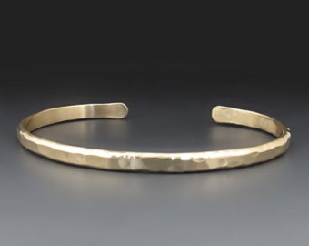 Men's Thin Hammered Gold Brass Cuff Bracelet | 6 gauge wire | Textured Metal Layering Bracelet | 21 Anniversary Gift | Boyfriend