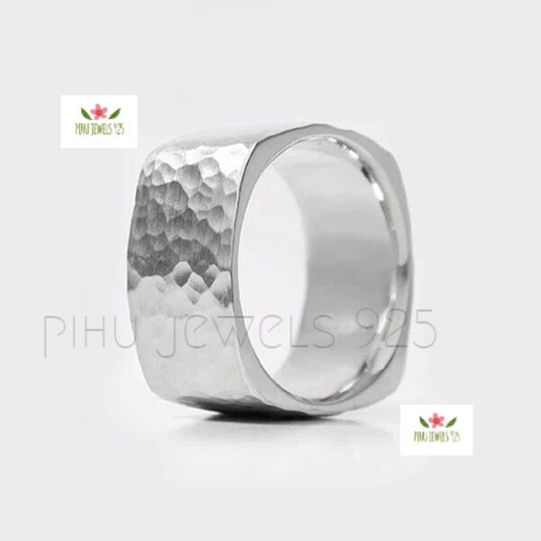 Textured Square Silver Ring Matte Finish Jewelry for Chic Outfits. Ring features a dimpled texture, adding a touch of flair to any outfit