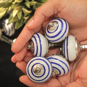 Blue and White Ceramic Knobs; Kitchen Cabinets, Wardrobe, Doors, Side Tables; Antique Knobs; Vintage knobs; Handmade Blue Ceramic pulls.