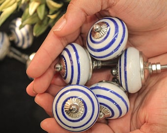 Handmade Blue and White Ceramic Knobs, Kitchen Cabinet Hardware