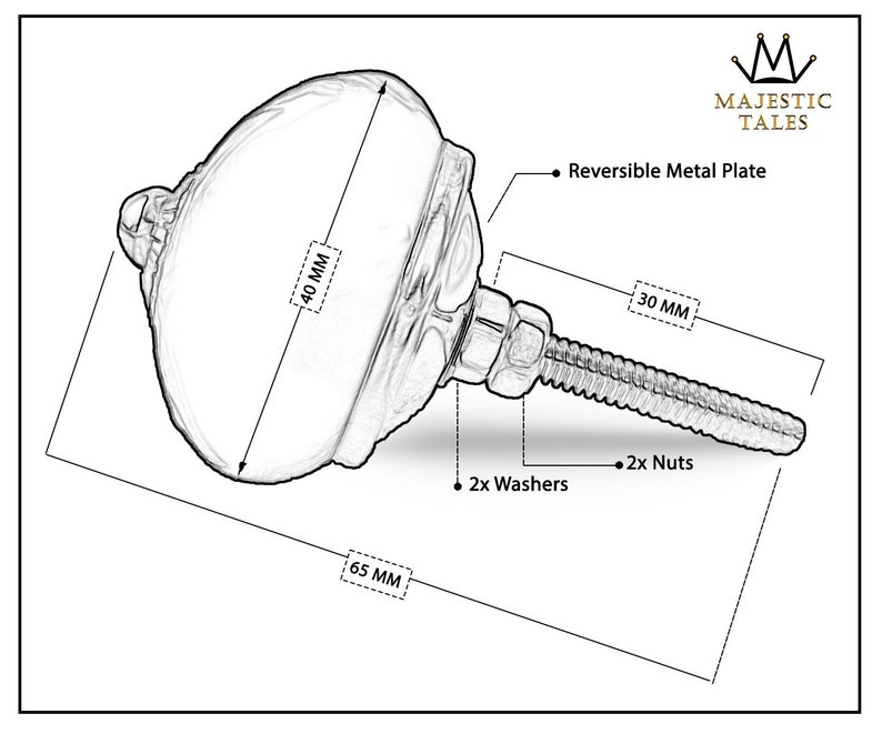 K&ouml;nnte beinhalten: Ein silberner Metallknopf mit runder, strukturierter Oberseite. Der Knopf hat einen Durchmesser von 40 mm und eine L&auml;nge von 65 mm. Er enth&auml;lt eine 30 mm lange Schraube, zwei Unterlegscheiben und zwei Muttern.