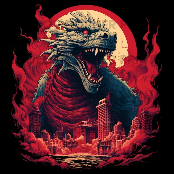 Godzilla Retro T-shirt Design PNG Download for Sublimation - Transparent background - 300 dpi - 3000 pixels, Transparent Background