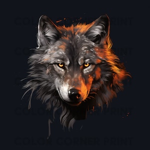 Wolf Art T-shirt Design PNG and JPEG Digital Download for Sublimation - 300 dpi - 3000 pixels, Transparent Background