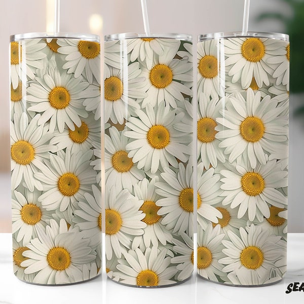 Daisy Flowers Tumbler Wrap, Daisy Flowers 20oz Skinny Straight Tumbler Wrap Sublimation Design, Flower Tumbler PNG Download, Seamless PNG