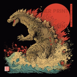 Godzilla Retro T-shirt Design PNG and JPEG Digital Download for Sublimation - Transparent background - 300 dpi - 3000 pixels