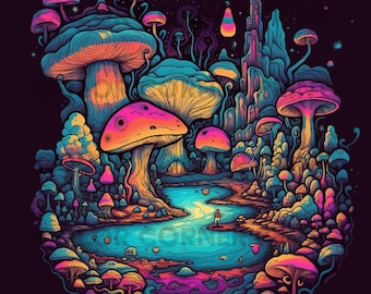 Trippy Mushroom PNG and JPEG Digital Download for Sublimation - 300 dpi - 3000 pixels, Transparent Background