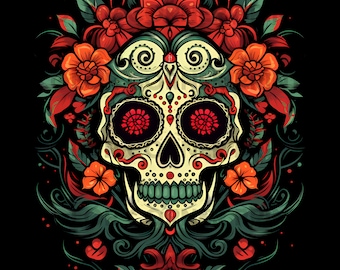 Day of the dead T-shirt design PNG Digital Download for Sublimation - Transparent background - 300 dpi - 3000 pixels, Halloween Png