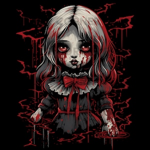Creepy Doll PNG, Blood Doll Png, Goth Doll Png, Halloween Png, Digital Download for sublimation, Transparent Background