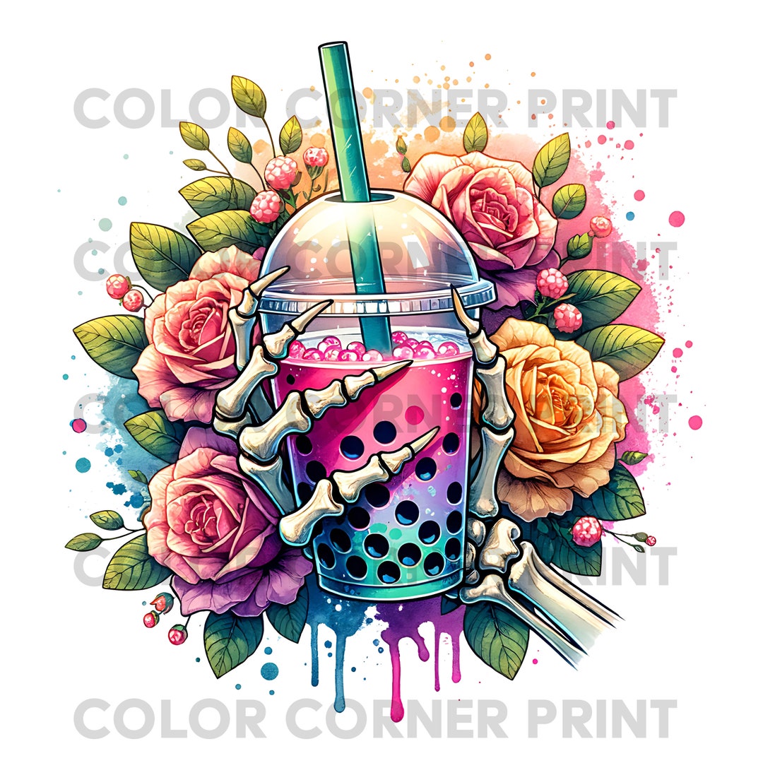 Skeleton Hand Tea Skeleton Hand Bubble Boba Tea PNG, Bubble Tea Aquarell Design, Bubble ...