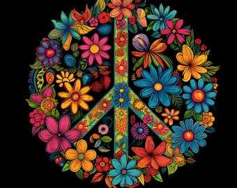 Flower Peace Sign Hippie T-shirt design PNG Digital Download for Sublimation - Transparent background - 300 dpi - 3000 pixels