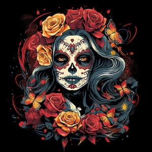 Diseño de camiseta del día de muertos PNG Descarga digital para sublimación - Fondo transparente - 300 dpi - 3000 píxeles, Halloween Png