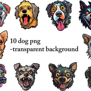10 Funny Dog Sticker PNG Bundle for Sublimation - Commercial Use - Clipart Png - 300 dpi, Transparent Background
