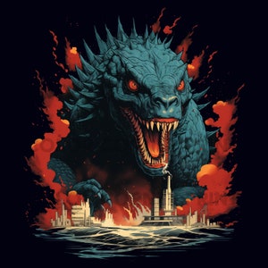 Godzilla Retro T-shirt Design PNG and JPEG Digital Download for Sublimation - Transparent background - 300 dpi - 3000 pixels