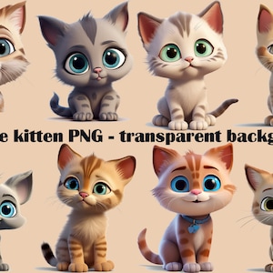 8 Cute Kitten Transparent PNG Clipart Bundle for Sublimation - Commercial Use  - 300 dpi, Transparent Background