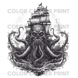 Kraken Octopus Monster Digitale png- en jpeg-download voor sublimatie - 300 dpi - 3000 pixels, transparante achtergrond