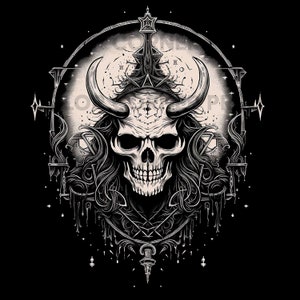 Diseño de camiseta gótica de calavera de brujería oculta PNG Descarga digital para sublimación, Fondo transparente, 300 ppp, 3000 píxeles