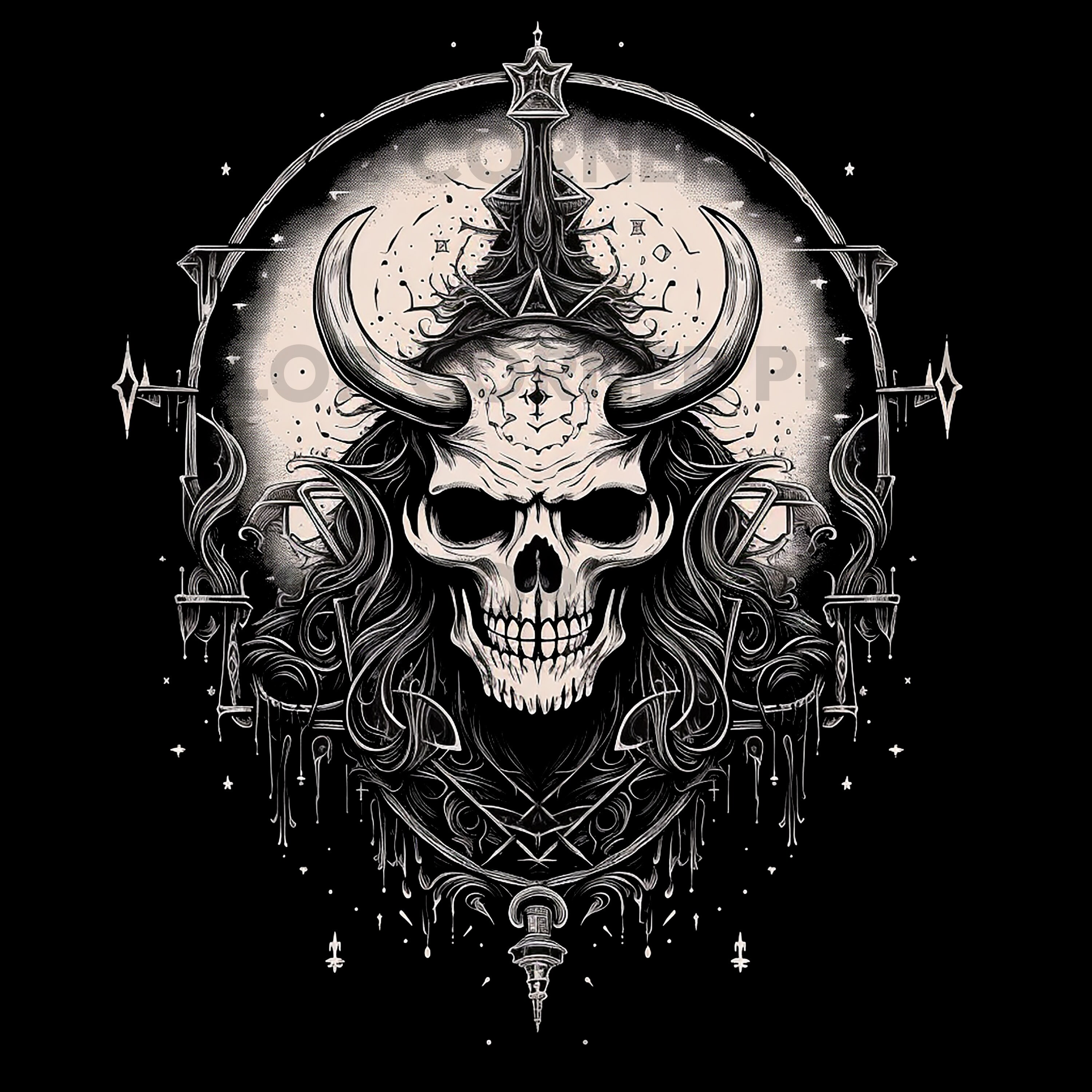 Occult Witchcraft Skull Goth T-shirt Design PNG Digital Download for ...