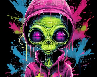 Alien Grafitti Colorful T-shirt design PNG Digital Download for Sublimation - Transparent background - 300 dpi - 3000 pixels
