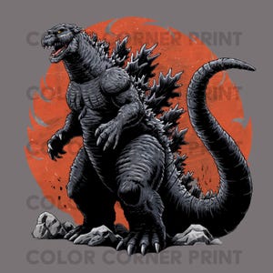 Godzilla Retro T-shirt Design PNG and JPEG Digital Download for Sublimation - Transparent background - 300 dpi - 3000 pixels