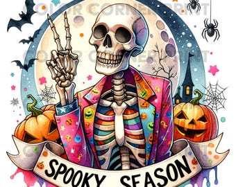 Saison effrayante squelette Halloween PNG, Halloween Design, squelette Png, citrouille Halloween PNG, téléchargement numérique pour sublimation