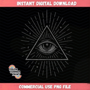 All Seeing Eye PNG, Illuminati Pyramid Symbol Shirt Design, Occult Esoteric Third Eye Sublimation, Mystical Clipart for T-Shirts