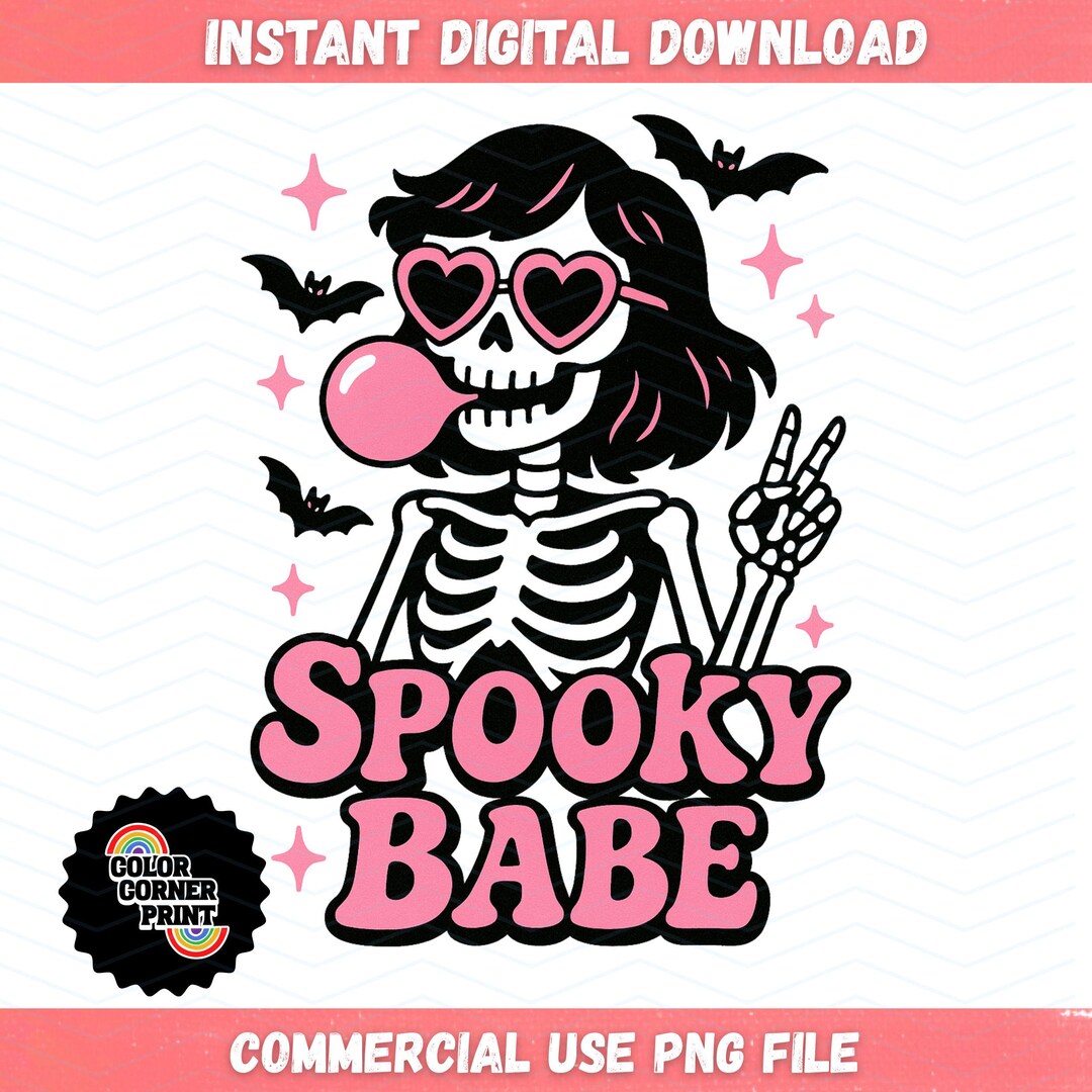 Spooky Babe PNG Halloween T-shirt Design, Cute Skeleton Girl Clipart ...